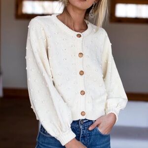 Emerson Fry Isabelle Cardigan Ivory Organic Size Small Stained Please See Photos